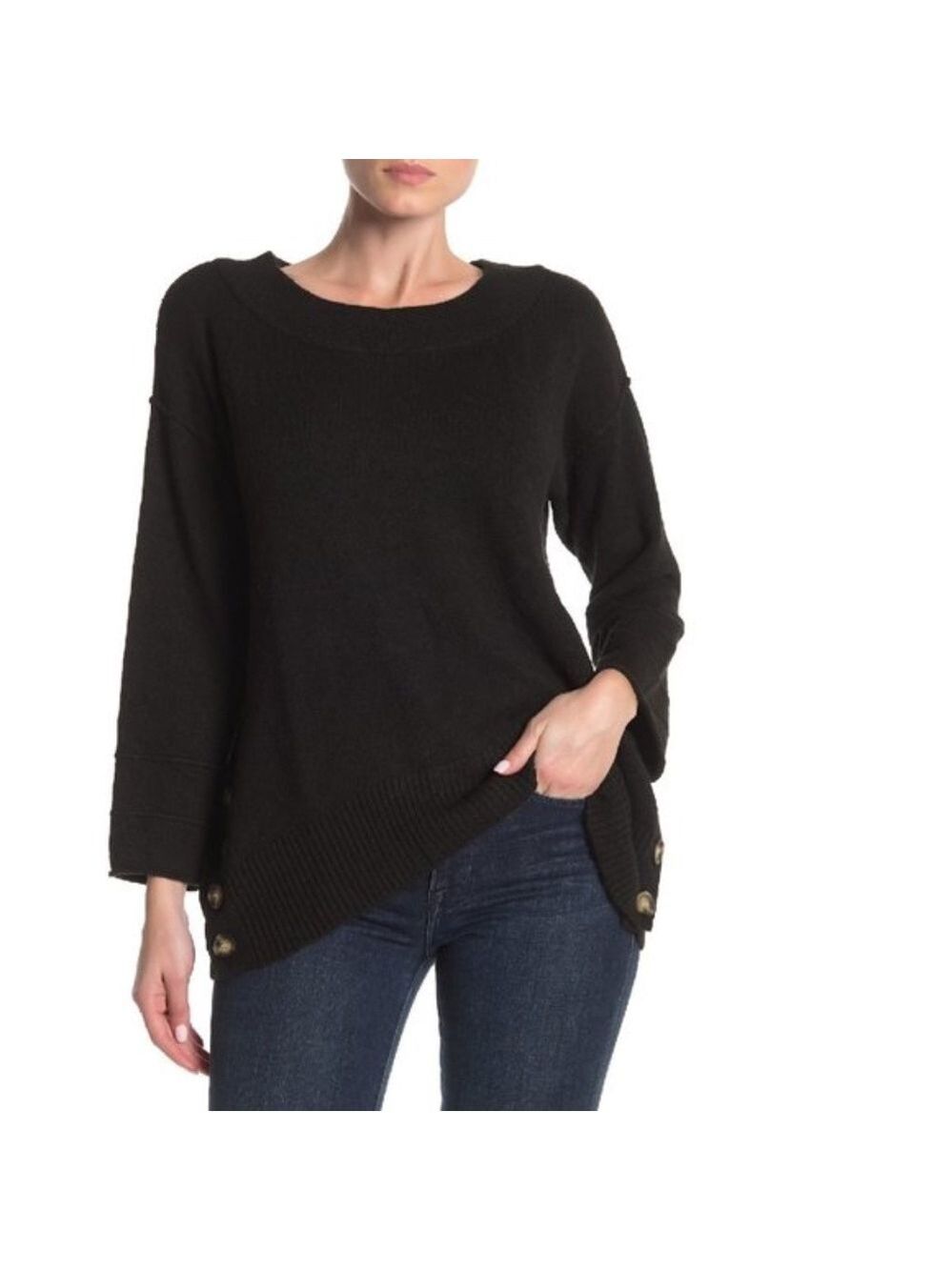 Democracy Side Button Boatneck Sweater